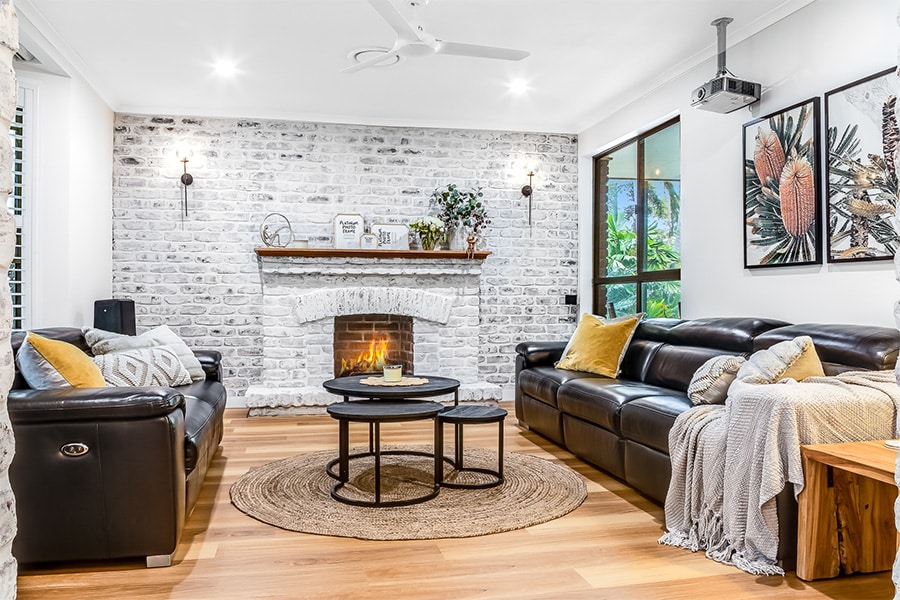 Rustic Charm Modern hybrid Blackbutt flooring ideas for a living room