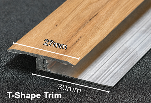 Aluminium T - Shape Trim Vinyl Wrapped & Base - Spotted Gum 2.52m - Image 2